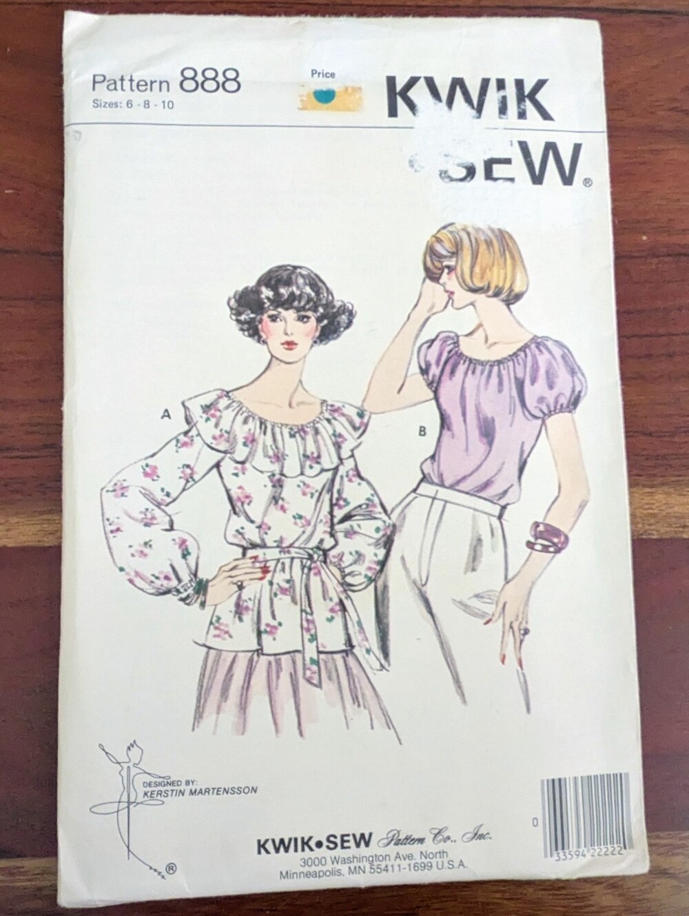 Vintage 1978 Kwik Sew Pattern No. 888 Ladies' Blouse Still Sealed - Sizes 6,8,10
